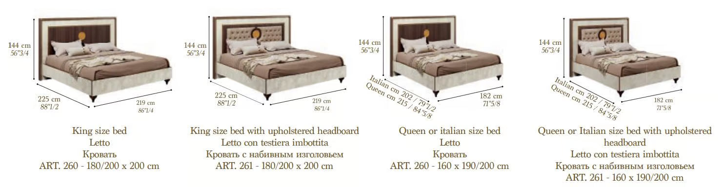 Włoski łóżko Arredoclassic Romantica , z tapicerowanym oparciem i złoconymi detalami w stylu włoskim