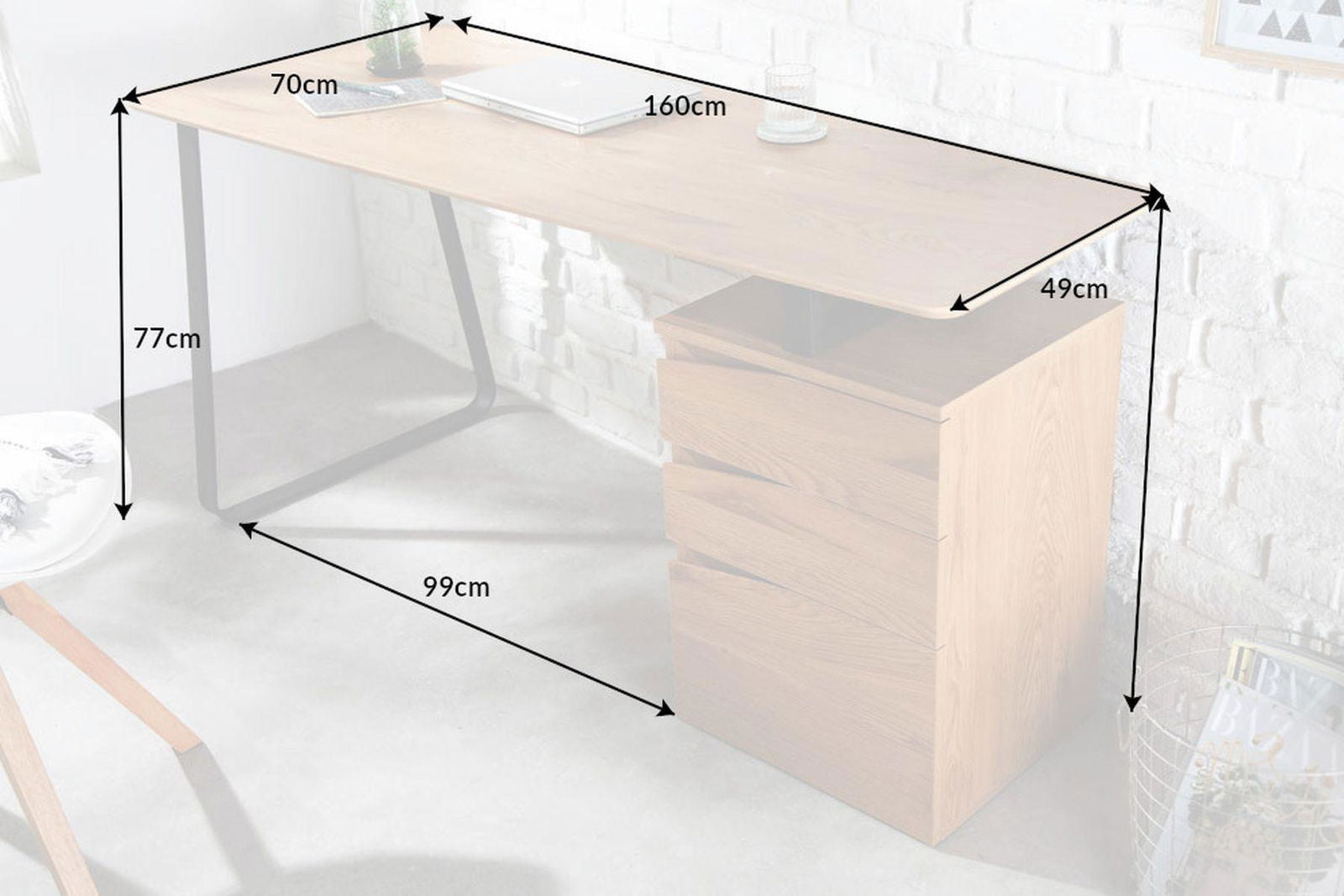 BIURKO STUDIO 160 CM OPTYKA DĄB NATURALNY / 40986  / INVICTA INTERIOR