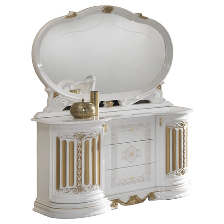 Komoda 3 szuflady – biały połysk zer złotymi zdobieniami, elegancki włoski mebel do salonu