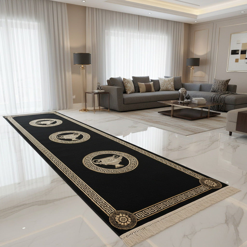 Dywan do holu z meandrem Versace + waza czarny 80/400