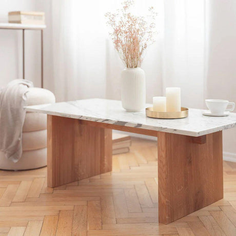Egge - stolik z marmurowym blatem i dębową podstawą 110 cm / MH