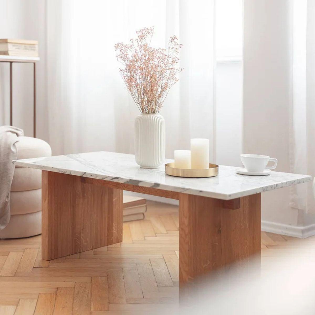 Egge - stolik z marmurowym blatem i dębową podstawą 110 cm / MH