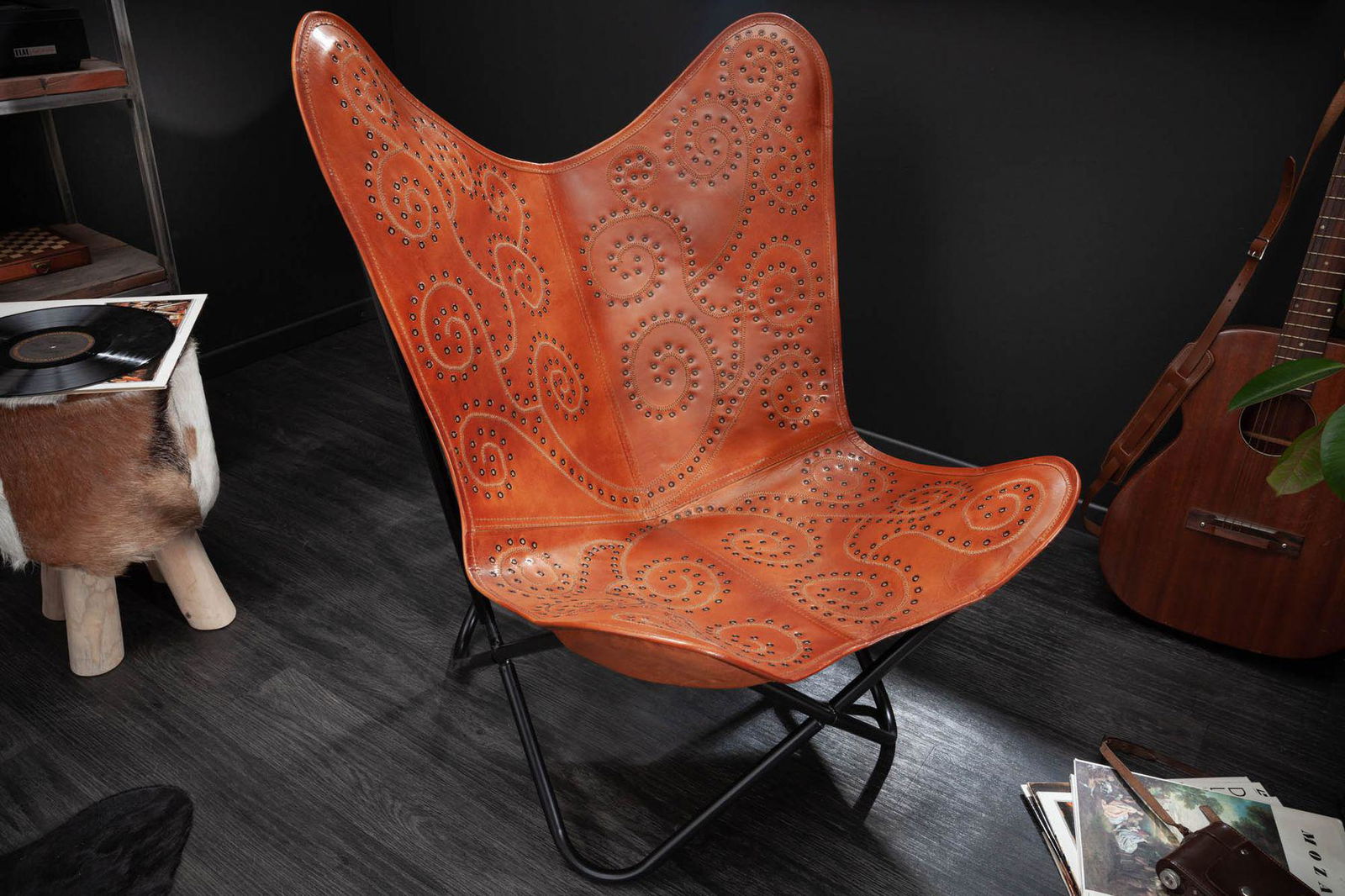 FOTEL BUTTERFLY JASNOBRĄZOWY SKÓRA / 40133  / INVICTA INTERIOR