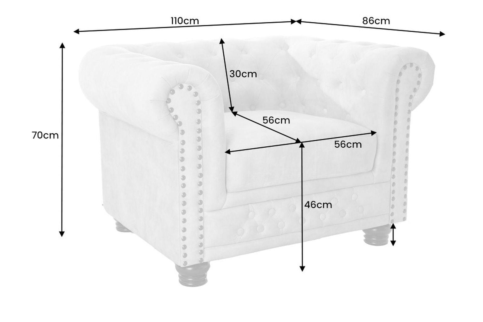FOTEL CHESTERFIELD AKSAMIT 105 CM / 42312  / INVICTA INTERIOR