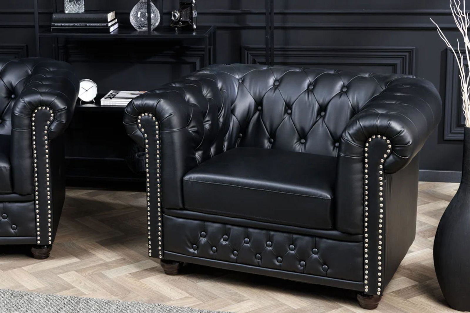 FOTEL CHESTERFIELD IMITACJA SKÓRY CZARNY / 41448 / INVICTA INTERIOR