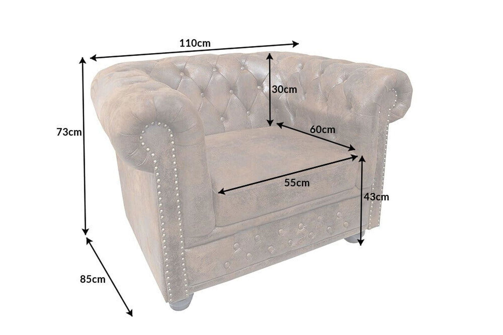 FOTEL CHESTERFIELD IMITACJA SKÓRY CZARNY / 41448 / INVICTA INTERIOR