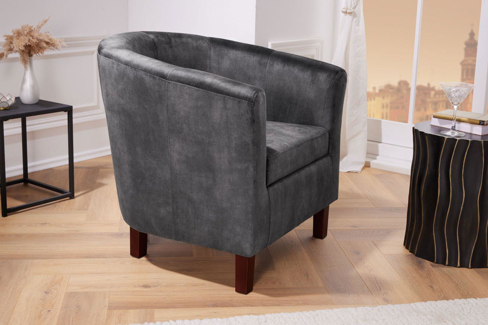FOTEL HEMINGWAY SZARY AKSAMIT / 43890 / INVICTA INTERIOR