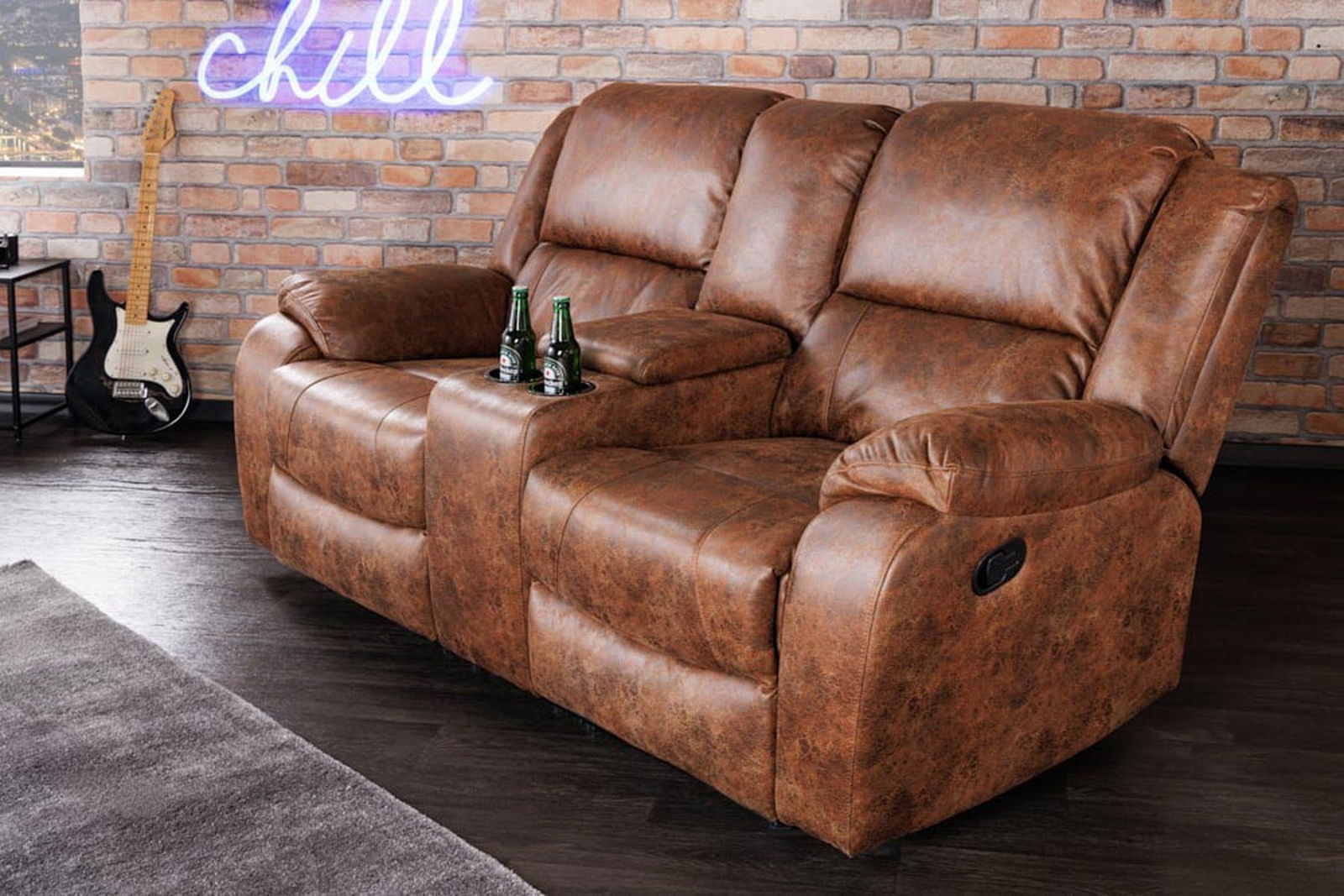 FOTEL HOLLYWOOD KINOWY 2 OSOBOWY IMITACJA SKÓRY ANTYCZNY BRĄZ 188 CM / 42811 / INVICTA INTERIOR