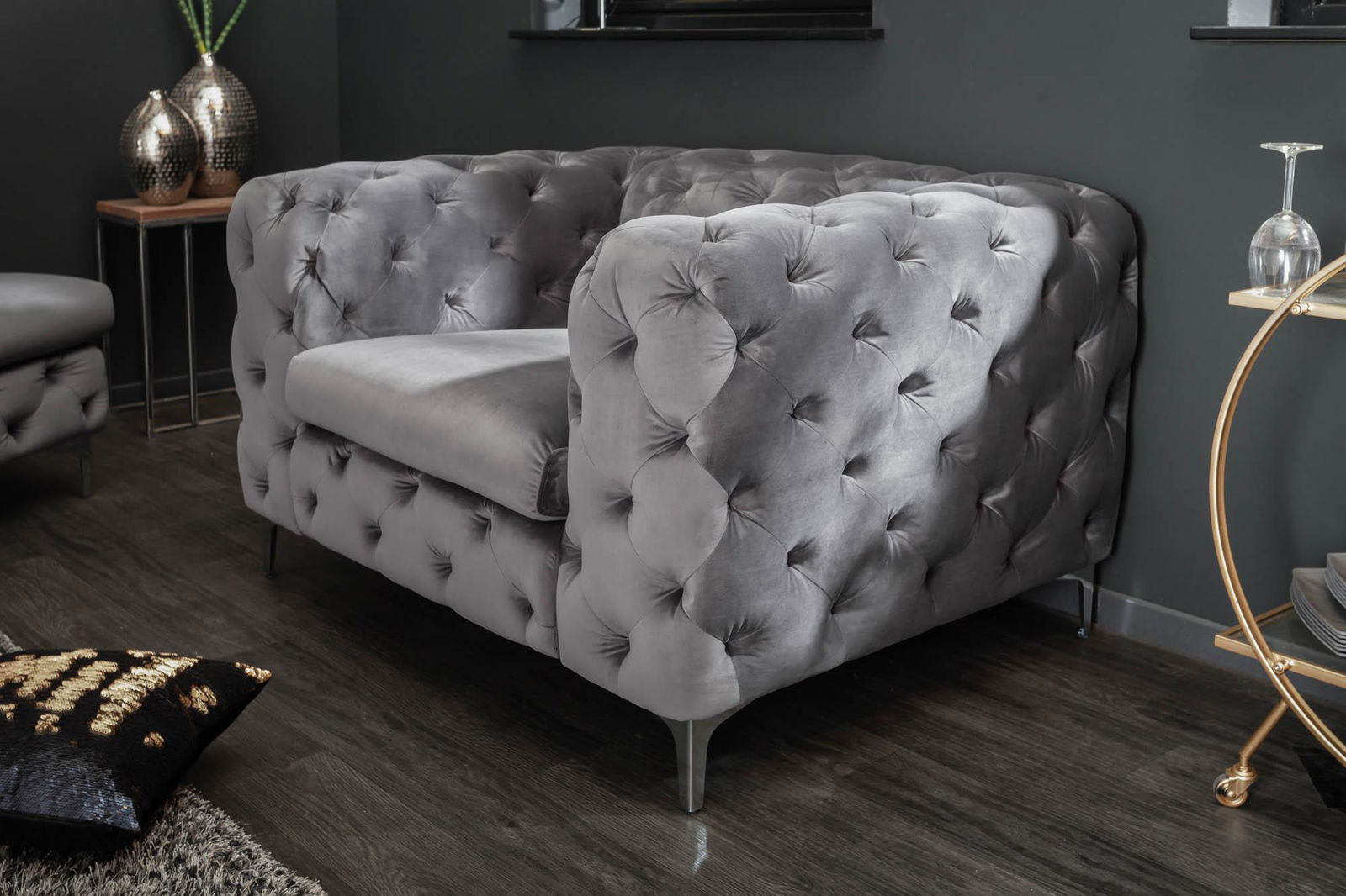 FOTEL MODERN BAROC SZARY AKSAMIT / 40463  / INVICTA INTERIOR