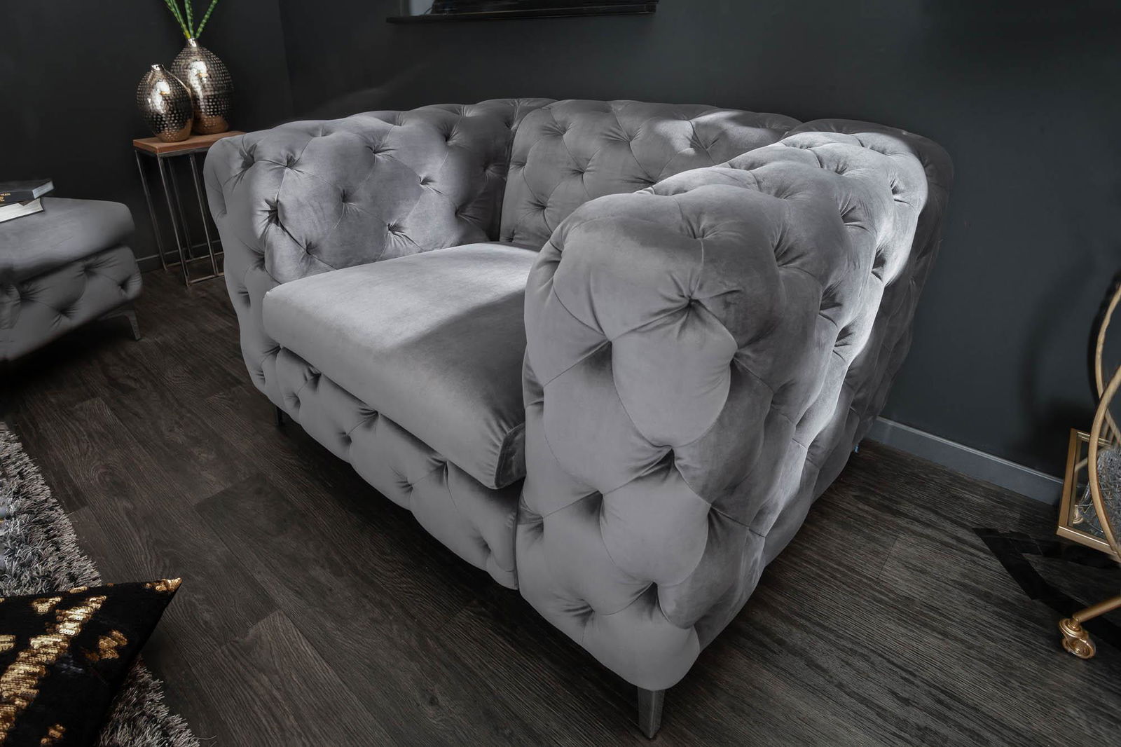 FOTEL MODERN BAROC SZARY AKSAMIT / 40463  / INVICTA INTERIOR