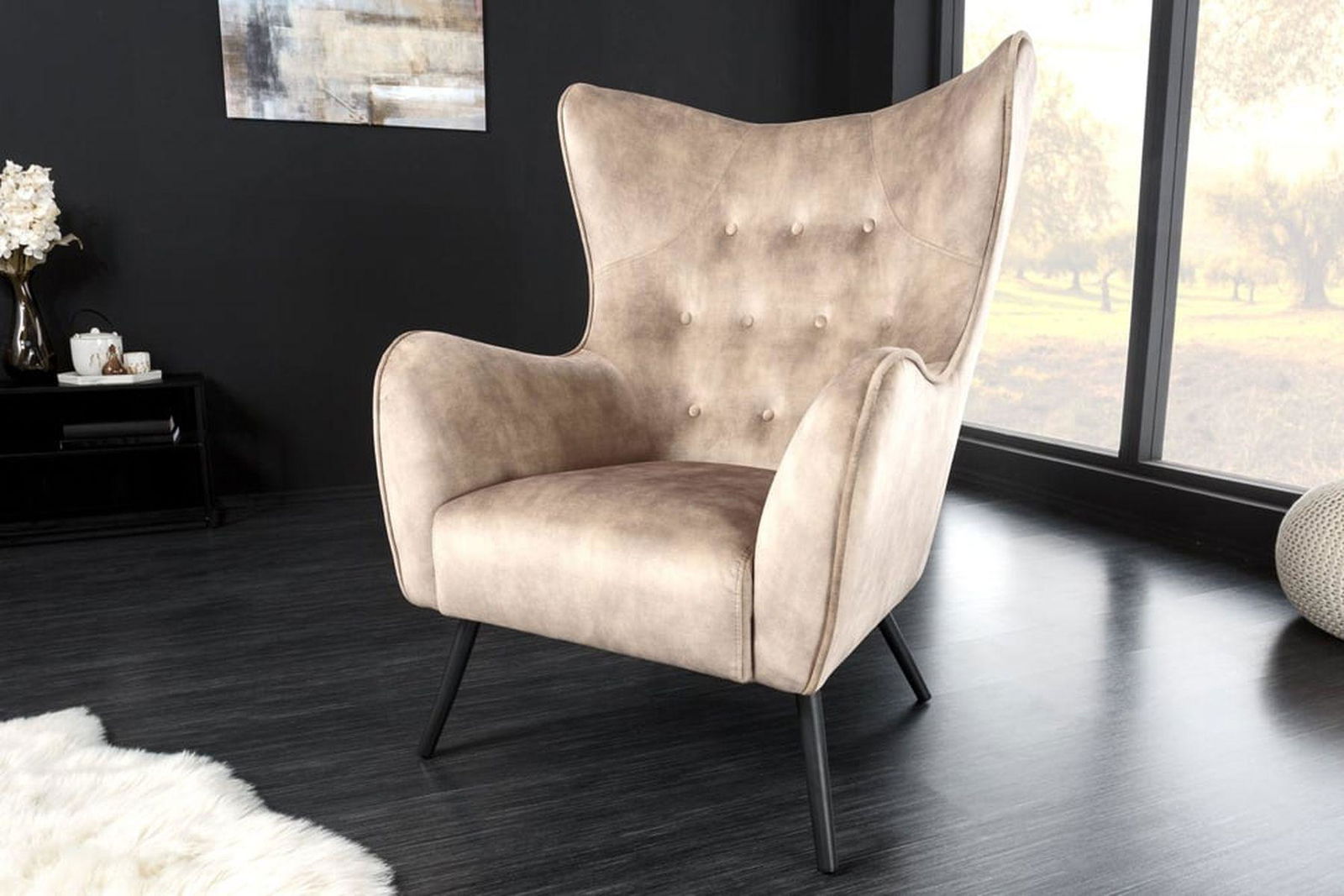 FOTEL USZAK AMSTERDAM BEŻOWY AKSAMIT / 43568 / INVICTA INTERIOR