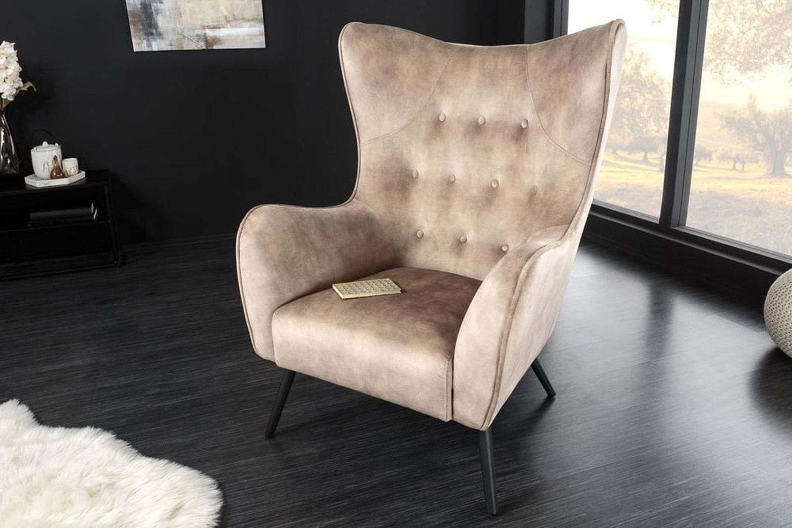 FOTEL USZAK AMSTERDAM BEŻOWY AKSAMIT / 43568 / INVICTA INTERIOR