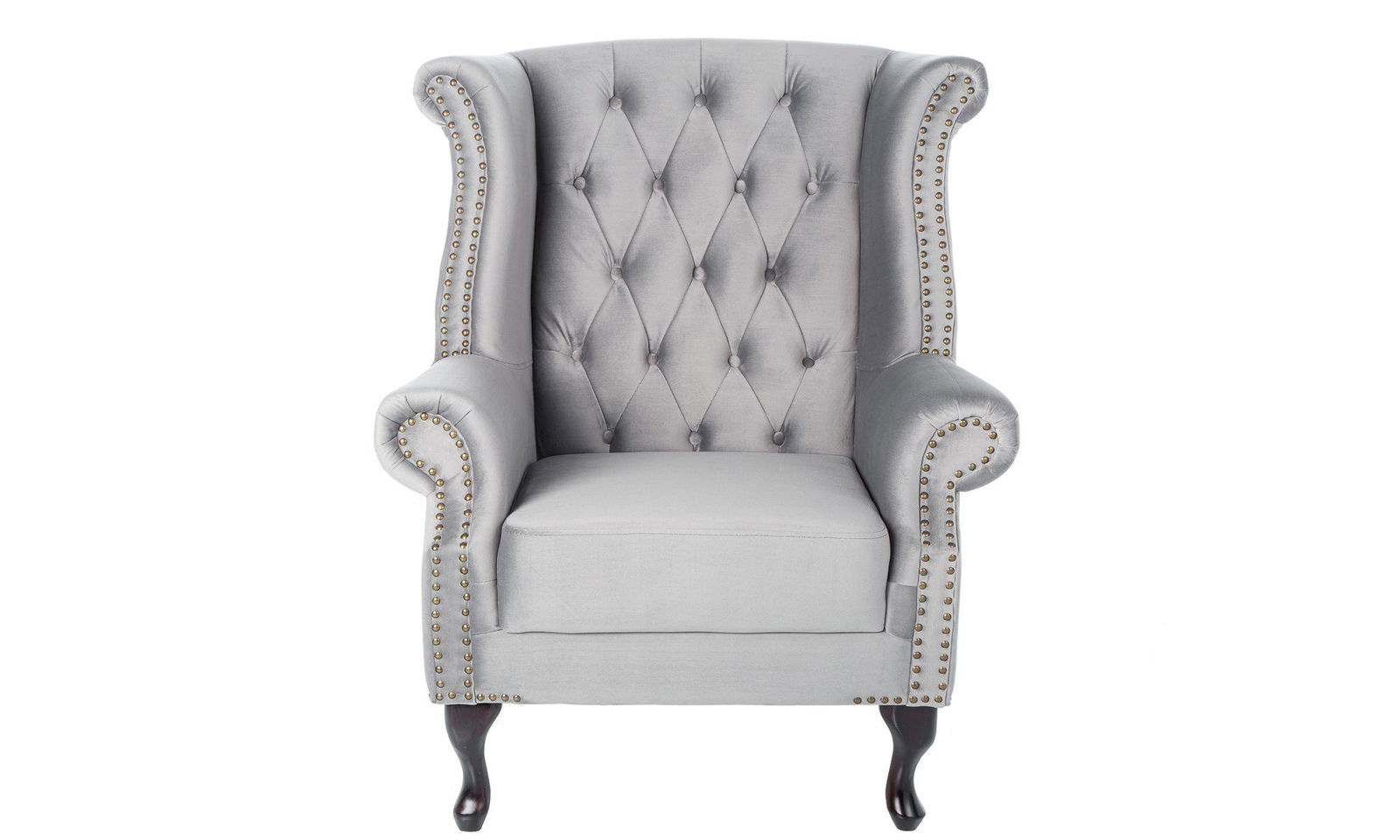 Fotel Chesterfield srebrno-szary aksamit / 39849  / INVICTA INTERIOR