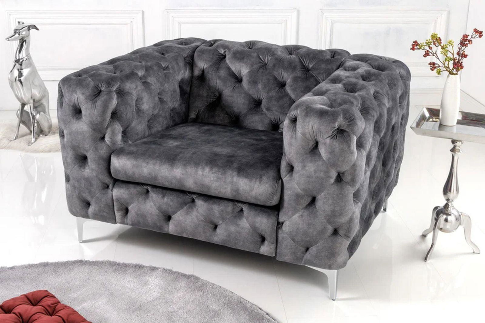 Fotel MODERN BAROCK CIEMNOSZARY AKSAMIT / 41297  / INVICTA INTERIOR