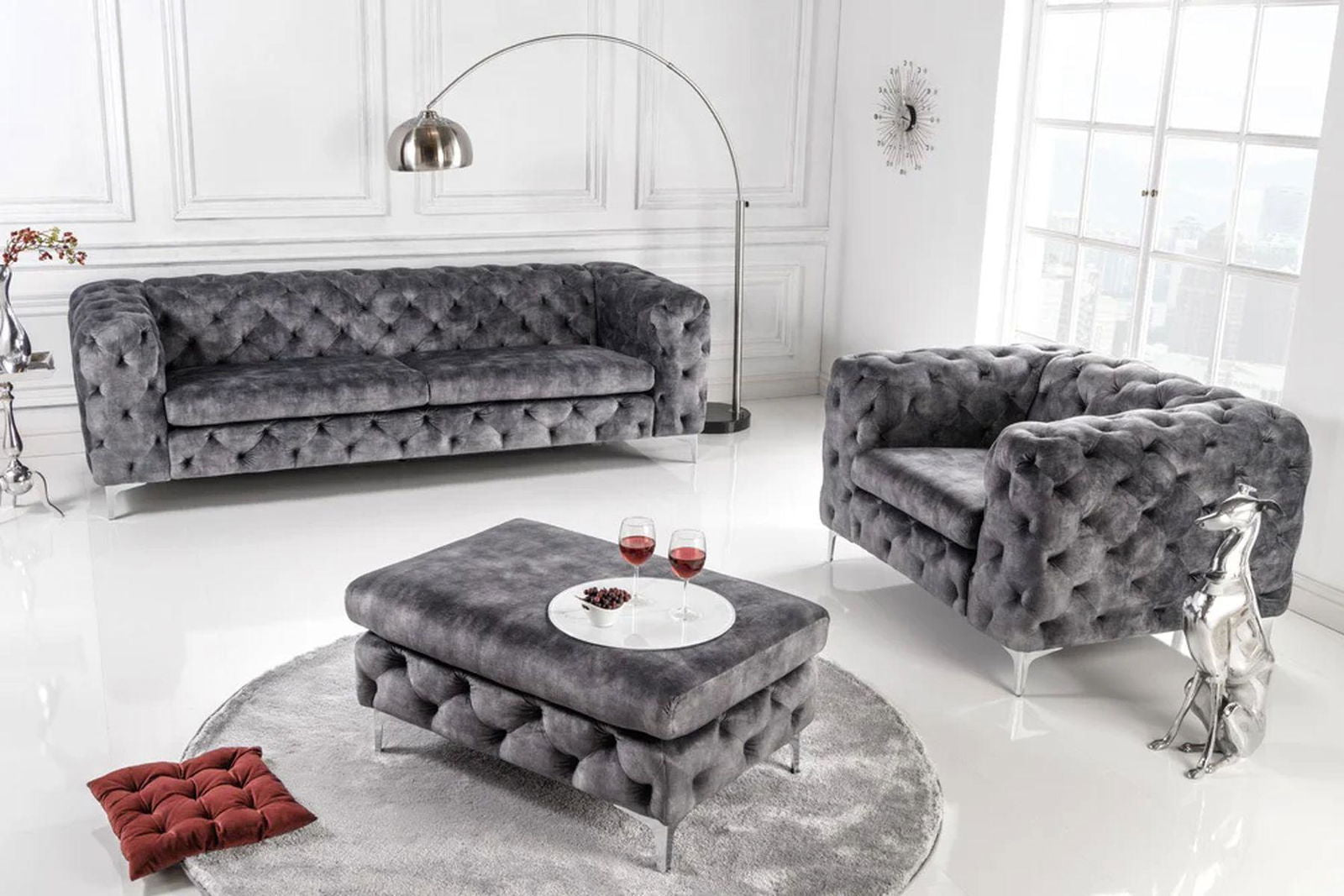 Fotel MODERN BAROCK CIEMNOSZARY AKSAMIT / 41297  / INVICTA INTERIOR