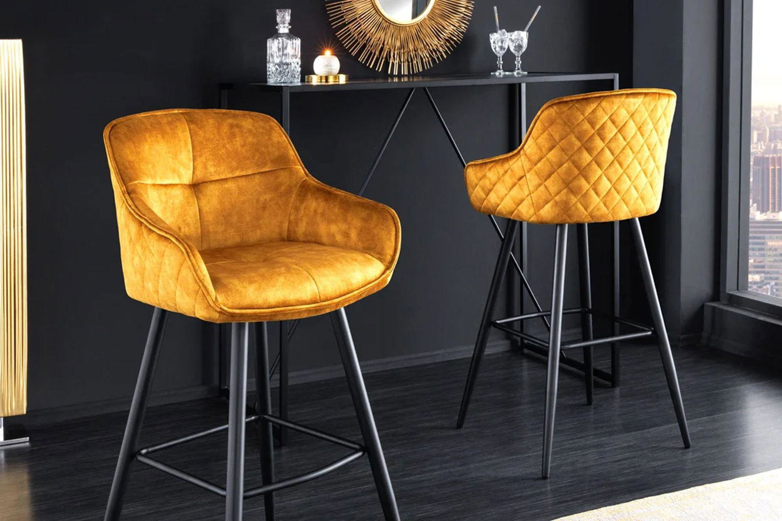 HOKER / KRZESŁO BAROWE EUPHORIA ŻÓŁTY AKSAMIT / 43687 / INVICTA INTERIOR