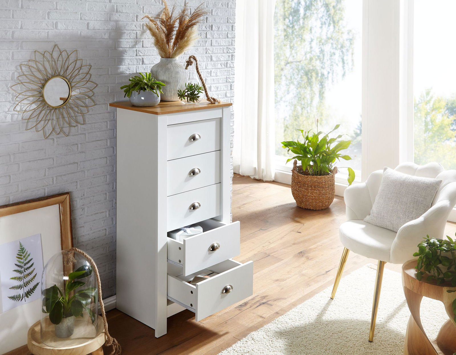 KOMODA WOHNLING BIAŁA WĄSKA 5 SZUFLADY  / WL6.379