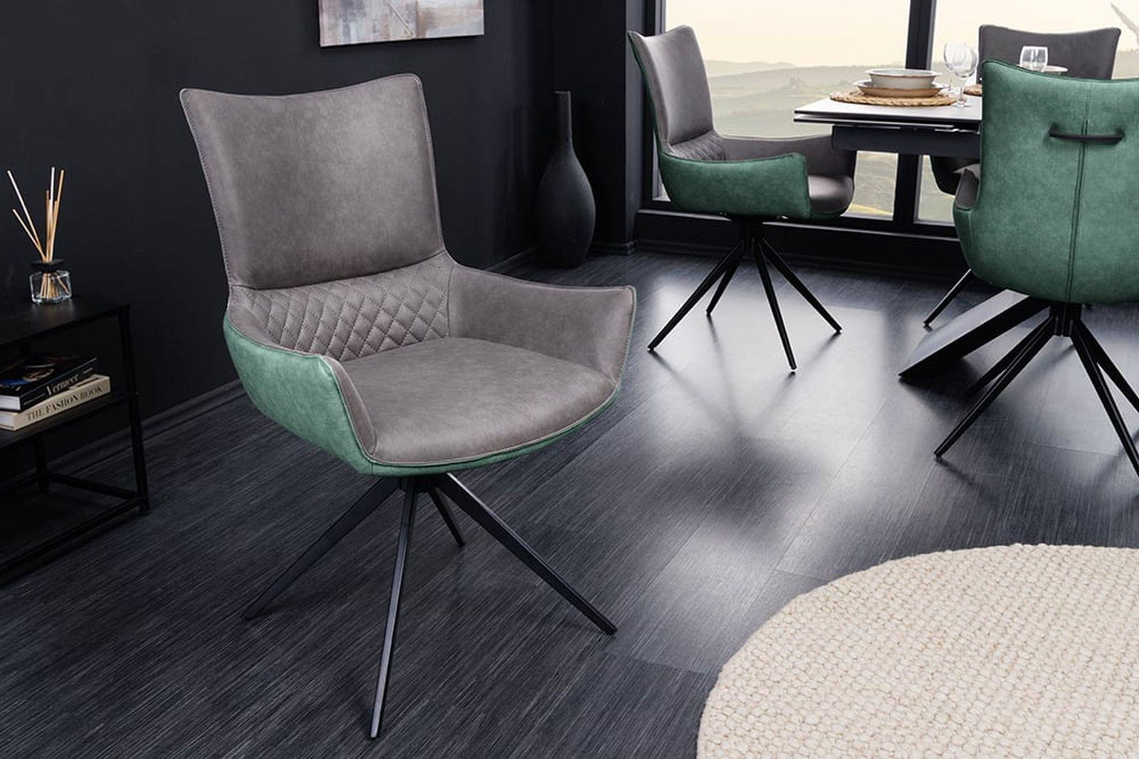 KRZESŁO ALPINE OBROTOWE SZARO ZIELONE MIKROFIBRA / 43719 / INVICTA INTERIOR