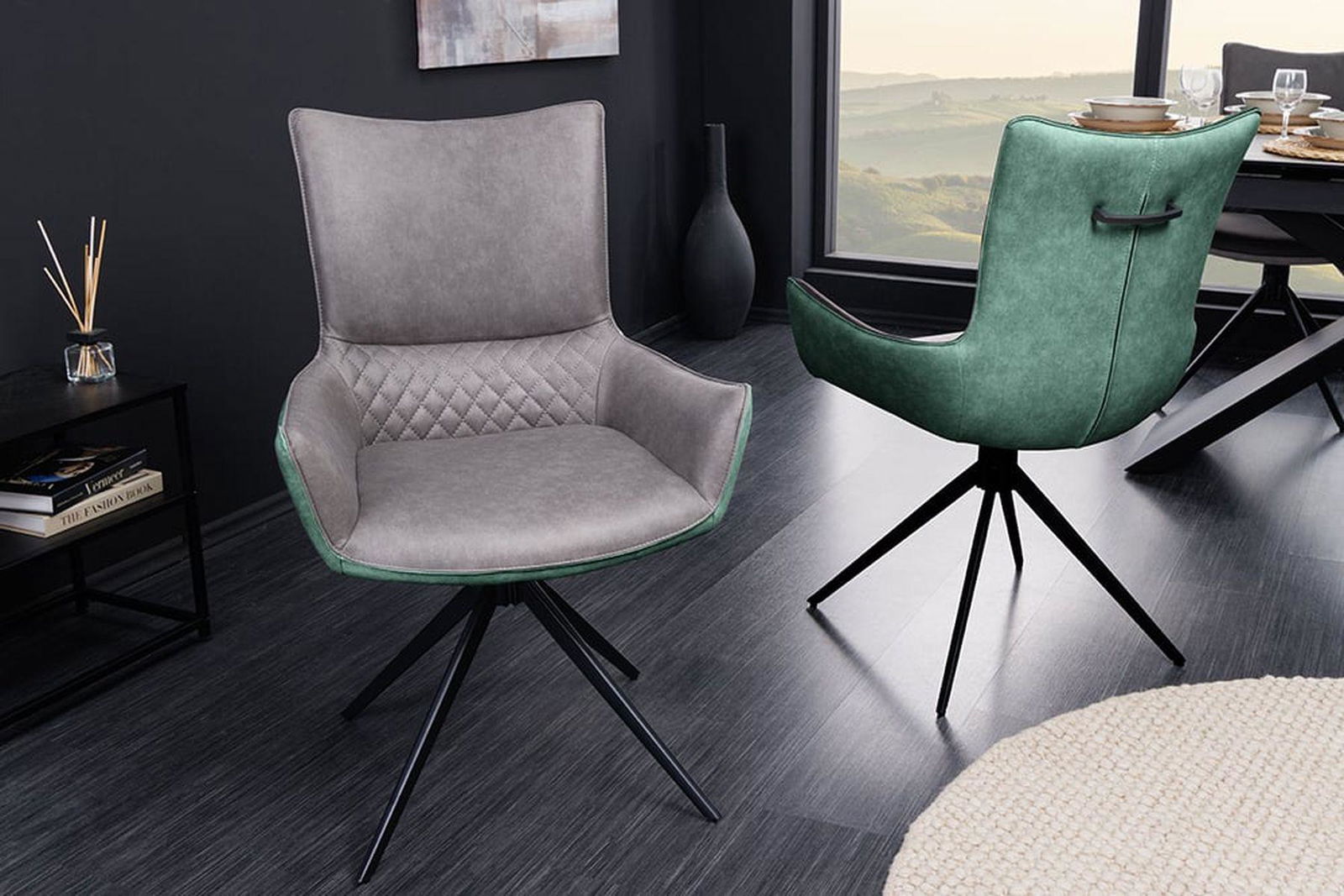 KRZESŁO ALPINE OBROTOWE SZARO ZIELONE MIKROFIBRA / 43719 / INVICTA INTERIOR