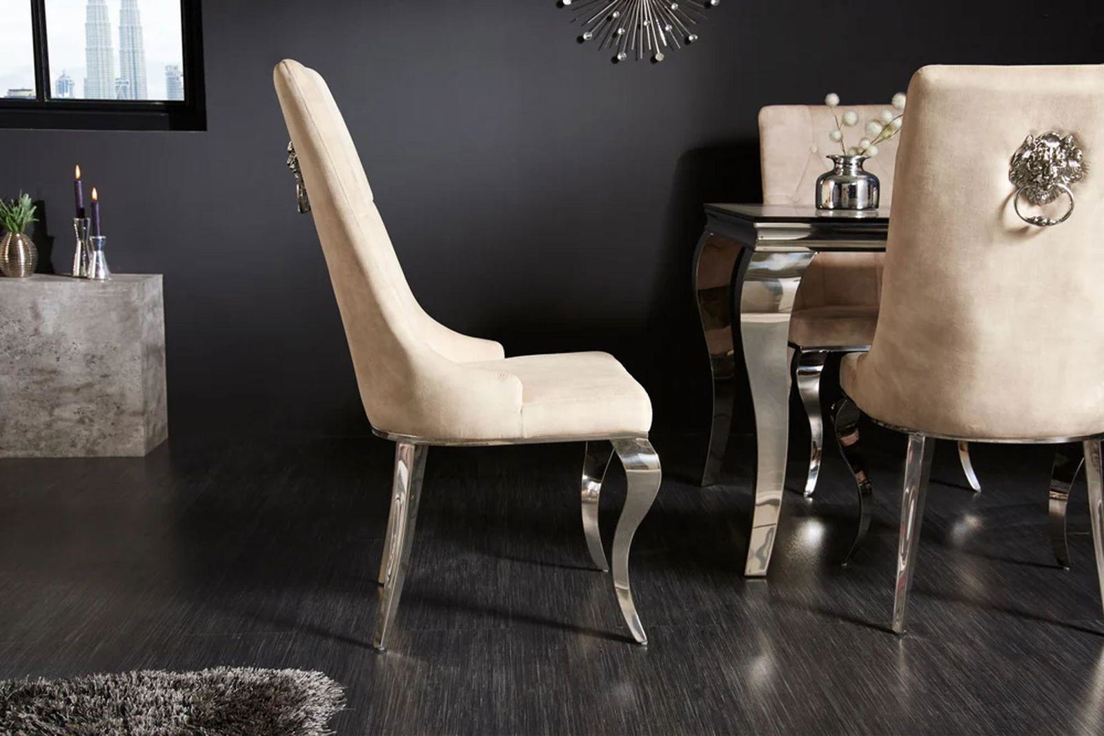 KRZESŁO MODERN BAROCK BEŻOWE AKSAMIT / 41506 / INVICTA INTERIOR