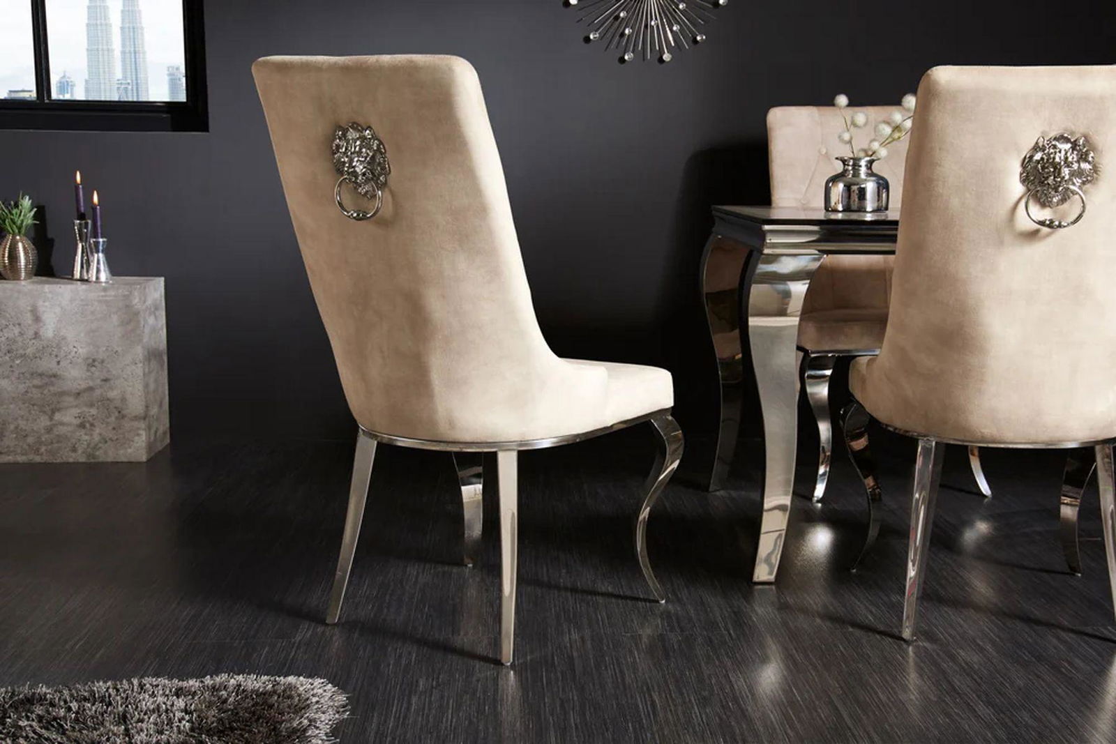 KRZESŁO MODERN BAROCK BEŻOWE AKSAMIT / 41506 / INVICTA INTERIOR