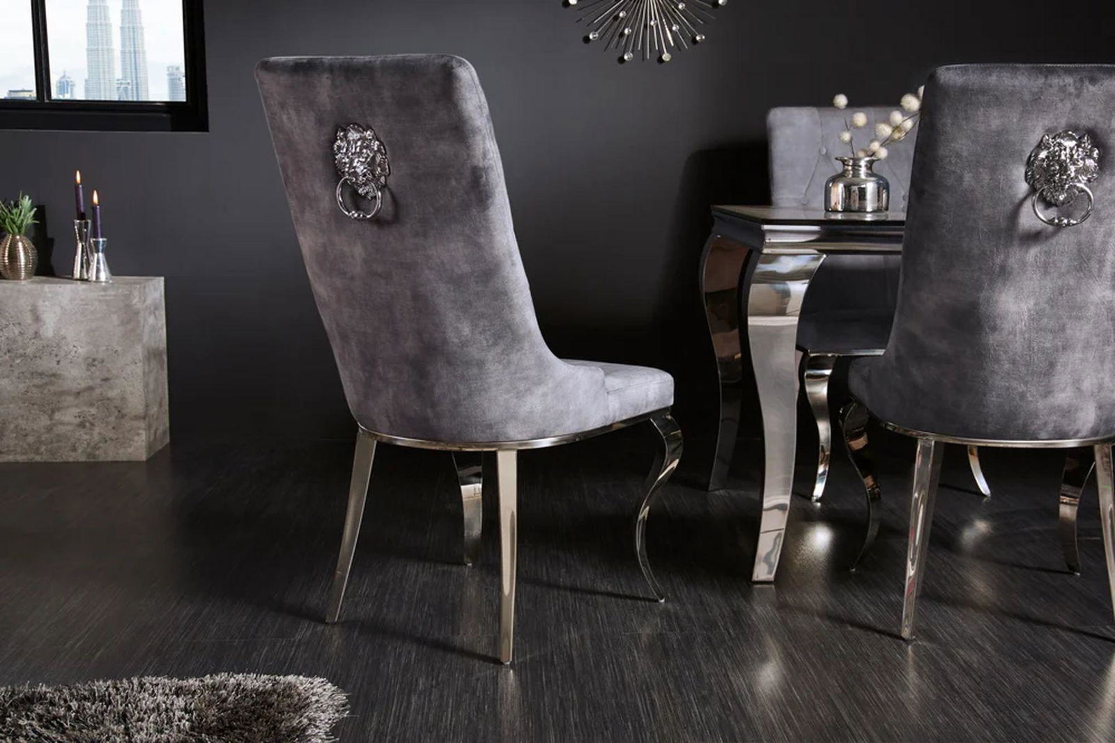 KRZESŁO MODERN BAROCK SZARE AKSAMIT / 41507 / INVICTA INTERIOR
