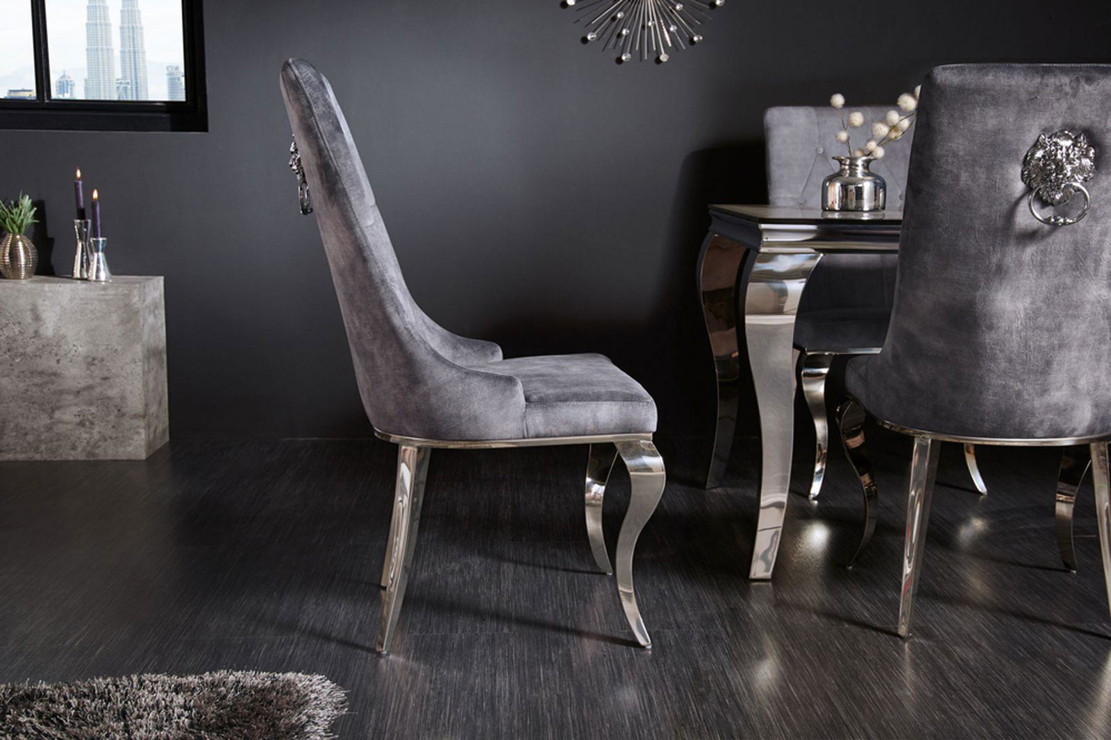 KRZESŁO MODERN BAROCK SZARE AKSAMIT / 41507 / INVICTA INTERIOR