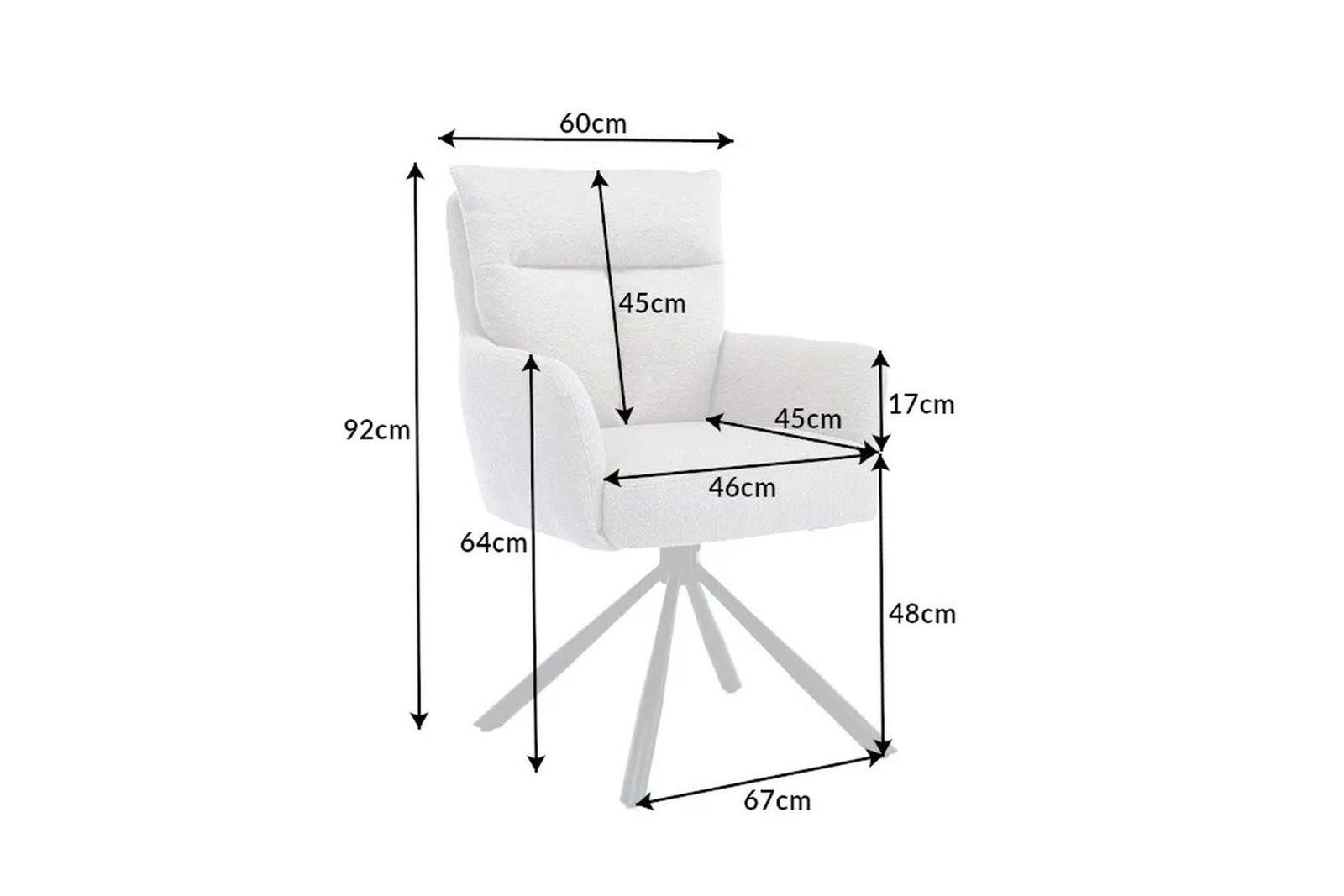 KRZESŁO OBROTOWE Z PODŁOKIETNIKIEM BIG GEORGE BIAŁE  60 CM / 42420 / INVICTA INTERIOR