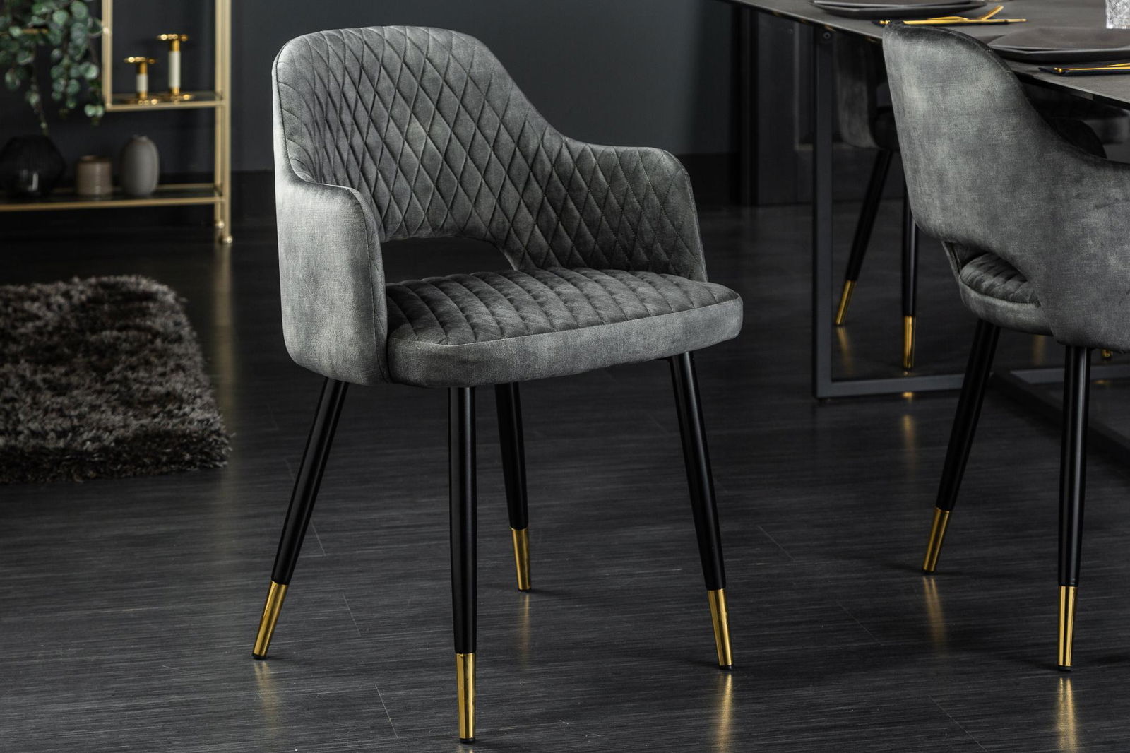 KRZESŁO PARIS AKSAMIT SZARO ZIELONE / 40574 / INVICTA INTERIOR