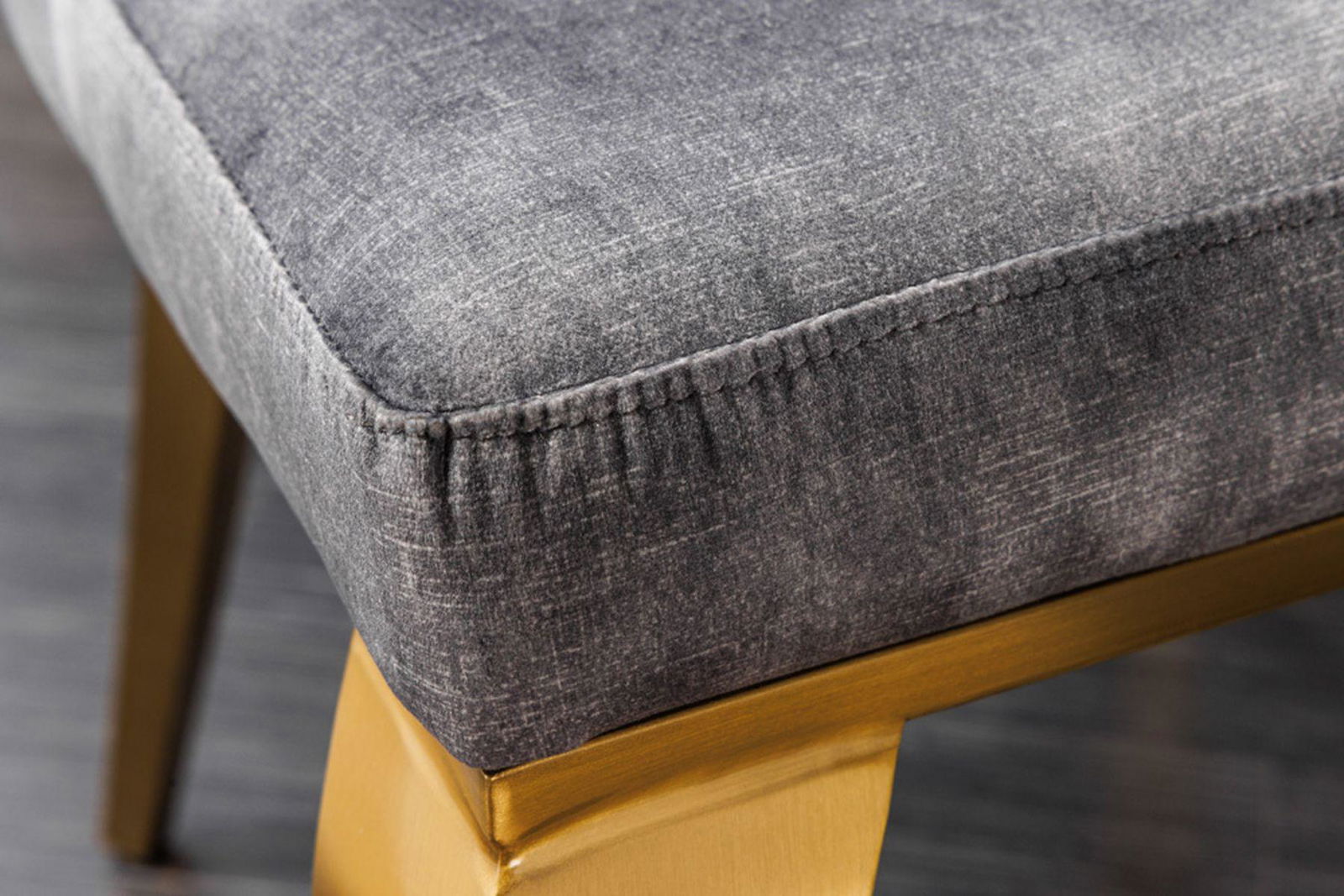 KRZESŁO TAPICEROWANE MODERN BAROCK SZARY AKSAMIT ZŁOTE NOGI / 42318 / INVICTA INTERIOR