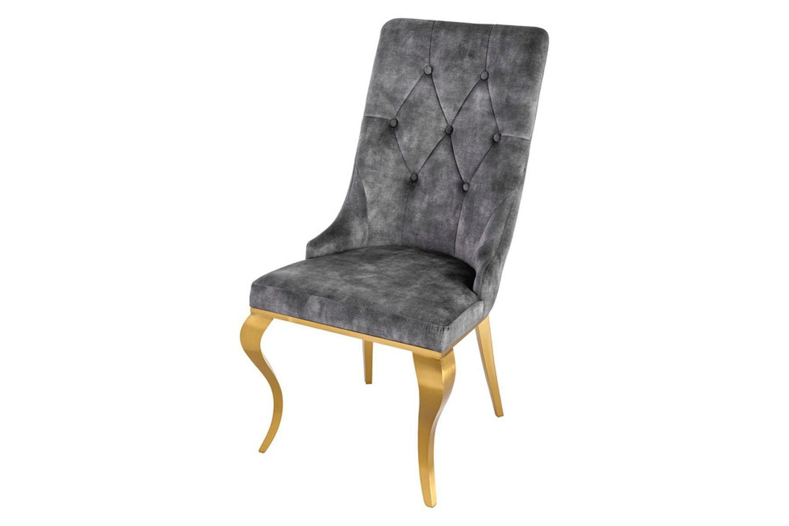 KRZESŁO TAPICEROWANE MODERN BAROCK SZARY AKSAMIT ZŁOTE NOGI / 42318 / INVICTA INTERIOR