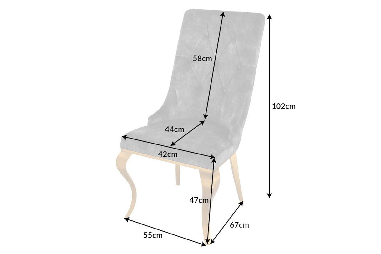 KRZESŁO TAPICEROWANE MODERN BAROCK SZARY AKSAMIT ZŁOTE NOGI / 42318 / INVICTA INTERIOR