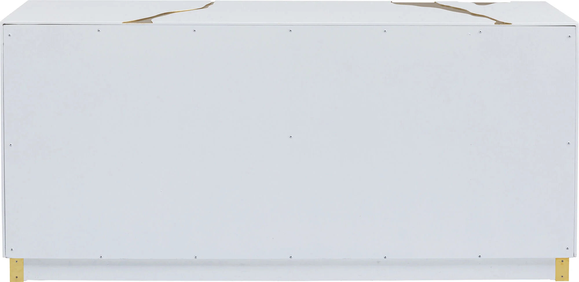 Komoda biało-złota glamour z ręcznymi złotymi wzorami i podstawą ze stali, 4-drzwiowa