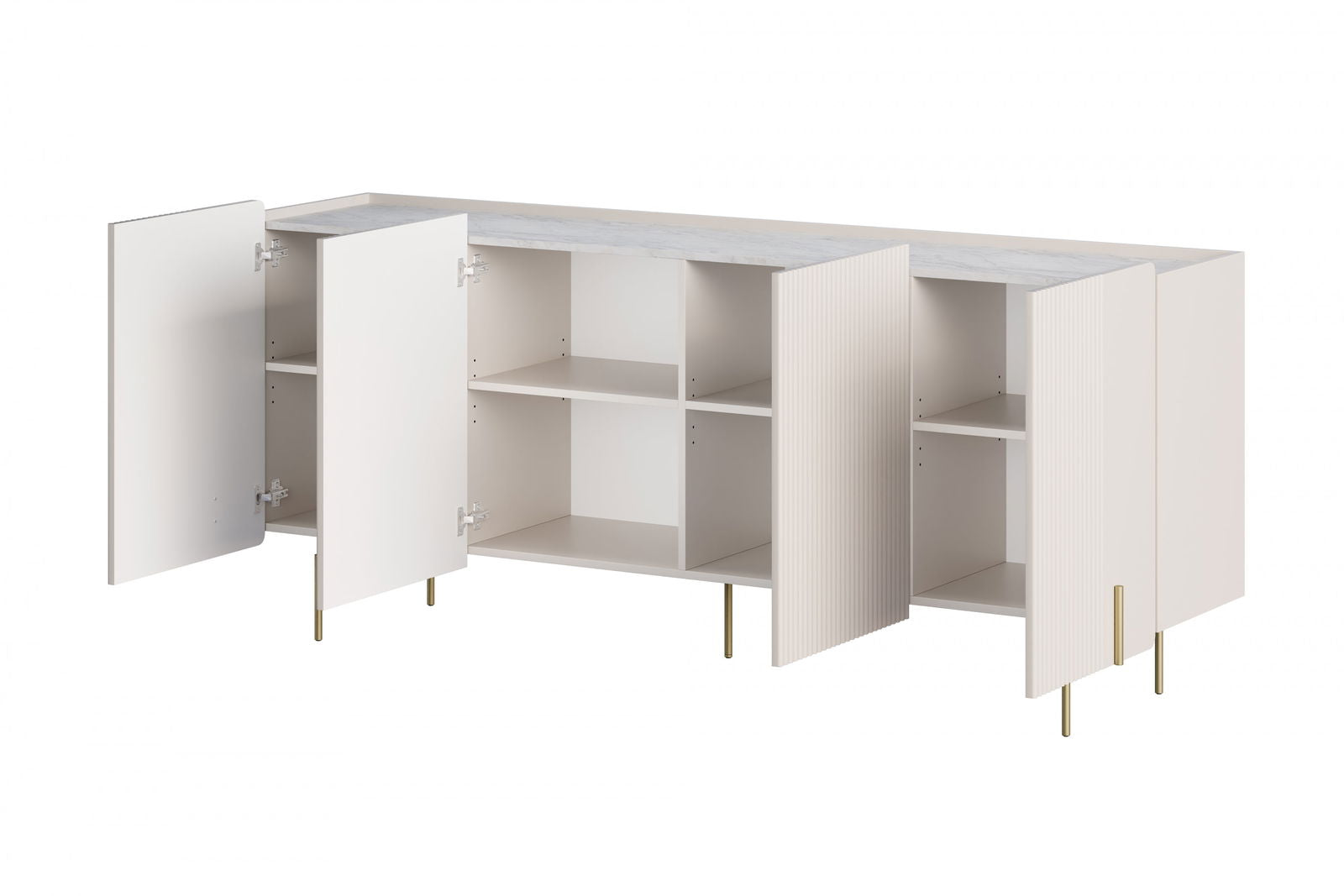 Komoda Malmi 200 cm - kaszmir / crema bianca / złote nóżki