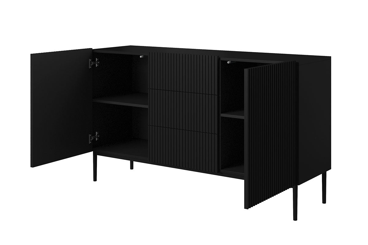 Komoda Nicole 150 cm z szufladami i metalowymi nogami - czarny mat / czarne nóżki