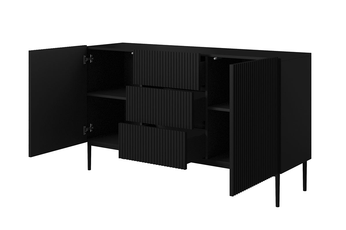Komoda Nicole 150 cm z szufladami i metalowymi nogami - czarny mat / czarne nóżki