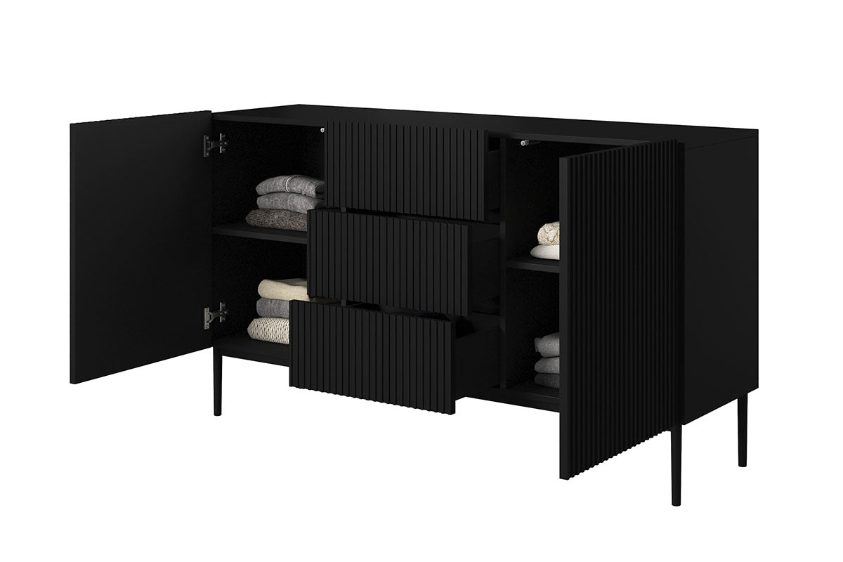 Komoda Nicole 150 cm z szufladami i metalowymi nogami - czarny mat / czarne nóżki