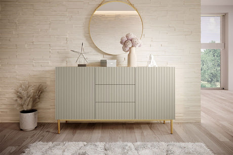 Komoda Nicole 150 cm z szufladami i metalowymi nogami - kaszmir / złote nóżki
