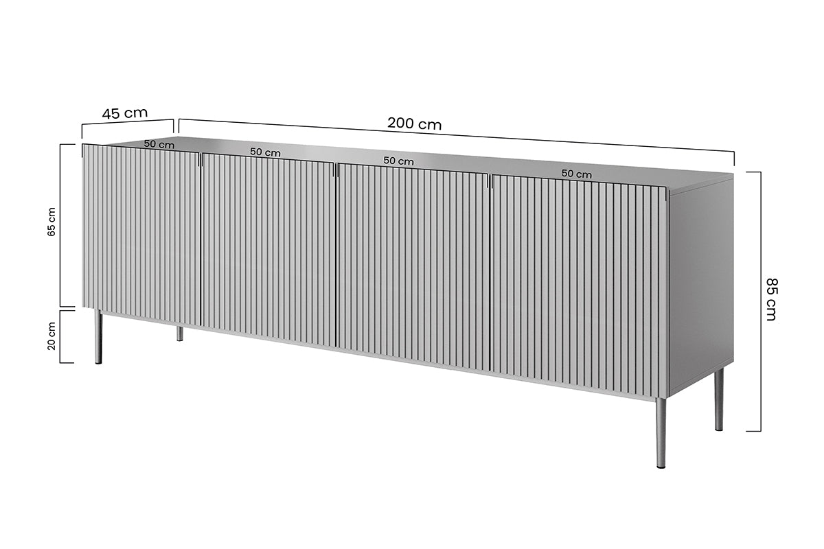 Komoda Nicole 200 cm z ryflowanym frontem i metalowymi nogami - granat / złote nóżki