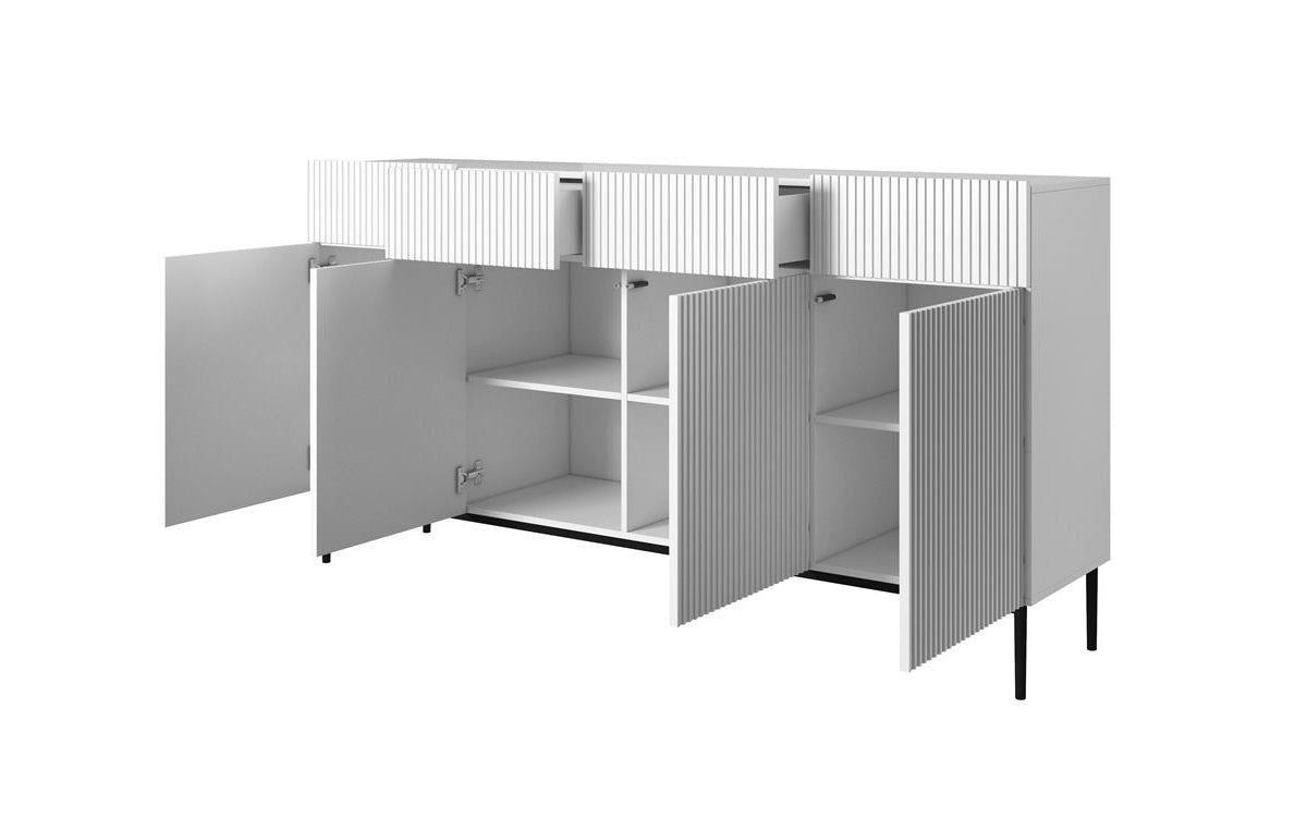 Komoda Nicole z czterema szufladami i metalowymi nogami 200 cm - biały mat / czarne nóżki