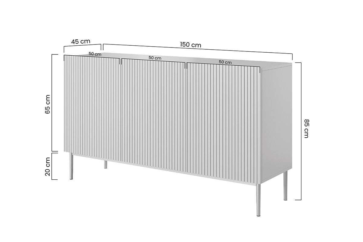 Komoda Nicole z ryflowanym frontem i metalowymi nogami 150 cm - kaszmir / złote nóżki