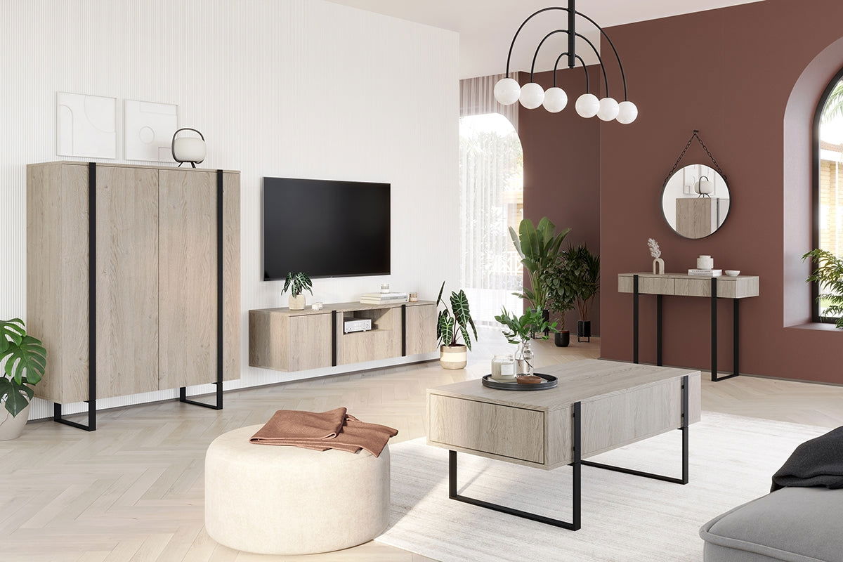 Komoda Verica z metalowymi nogami 120 cm - dąb biszkoptowy / czarne nóżki
