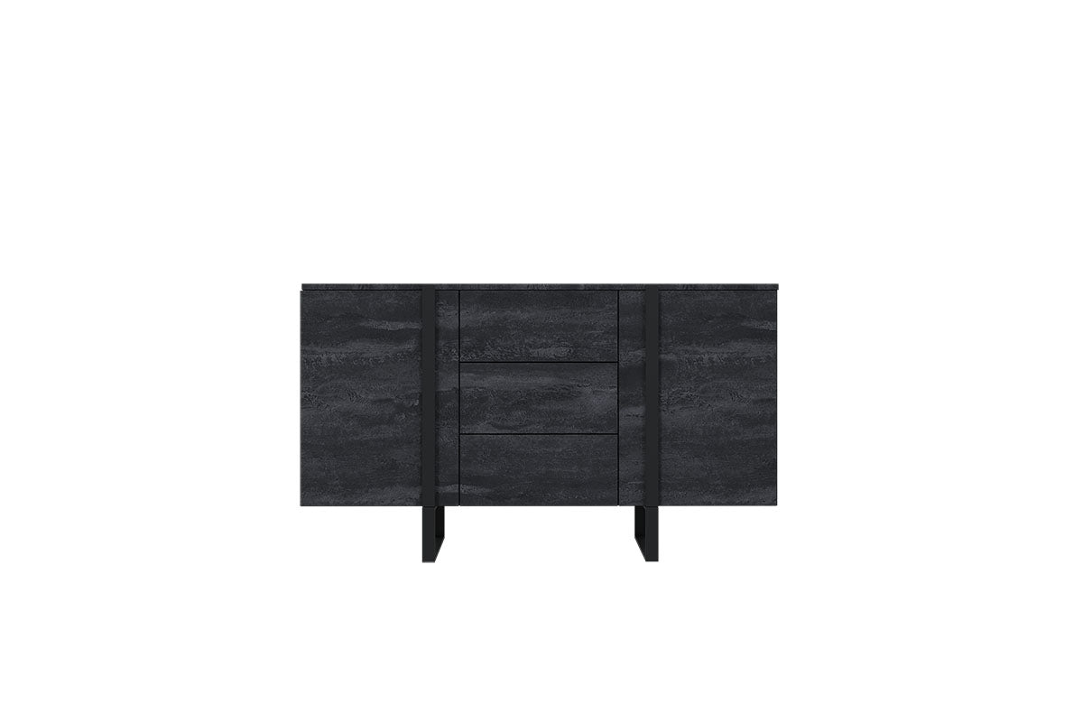 Komoda Verica z trzema szufladami i metalowymi nogami 150 cm - czarny beton / czarne nóżki