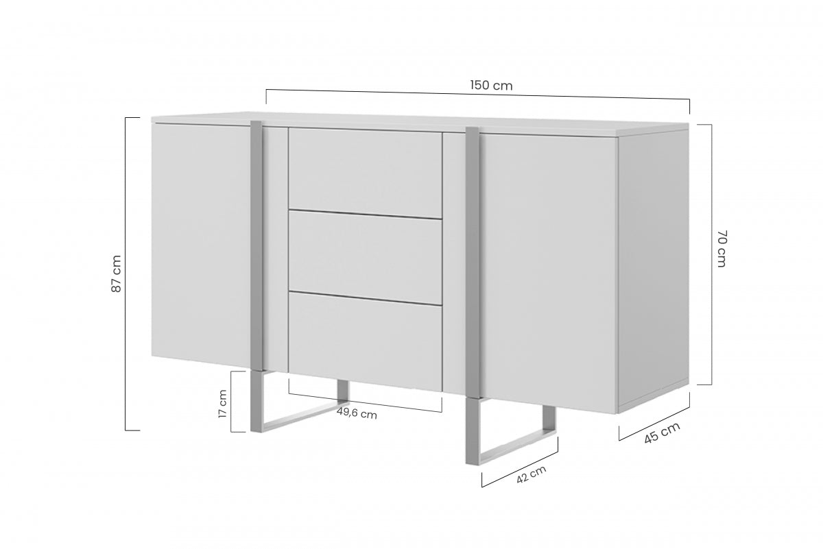 Komoda Verica z trzema szufladami i metalowymi nogami 150 cm - dąb biszkoptowy / czarne nóżki