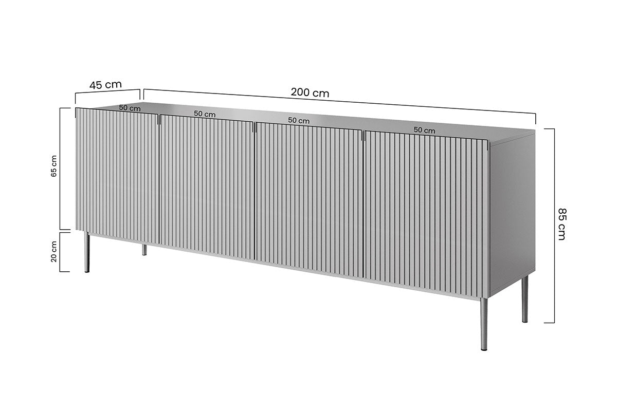 Komoda czterodrzwiowa na metalowych nogach Nicole 200 cm - szałwia / złote nóżki
