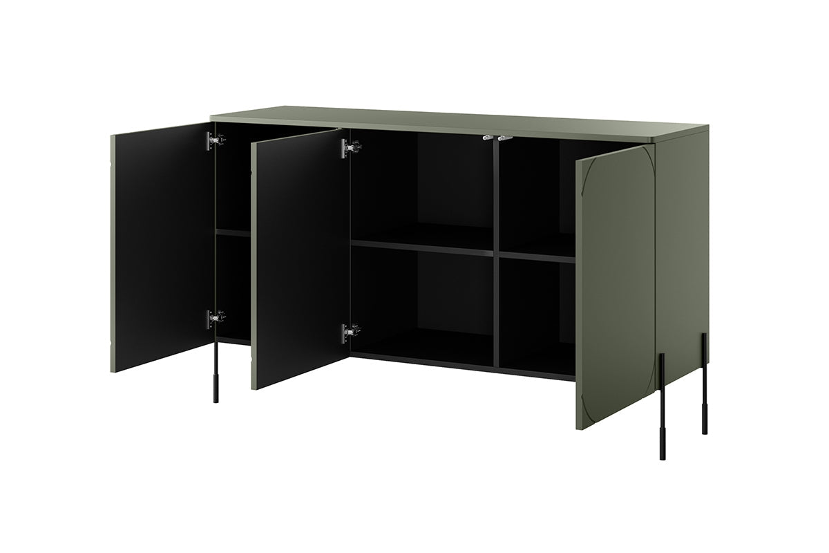 Komoda trzydrzwiowa Sonatia na metalowych nogach 150 cm - oliwka