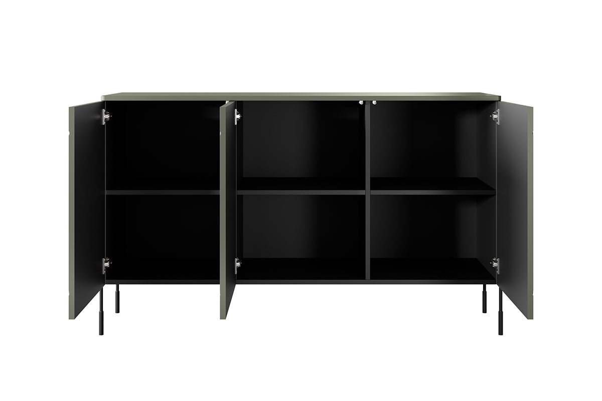 Komoda trzydrzwiowa Sonatia na metalowych nogach 150 cm - oliwka