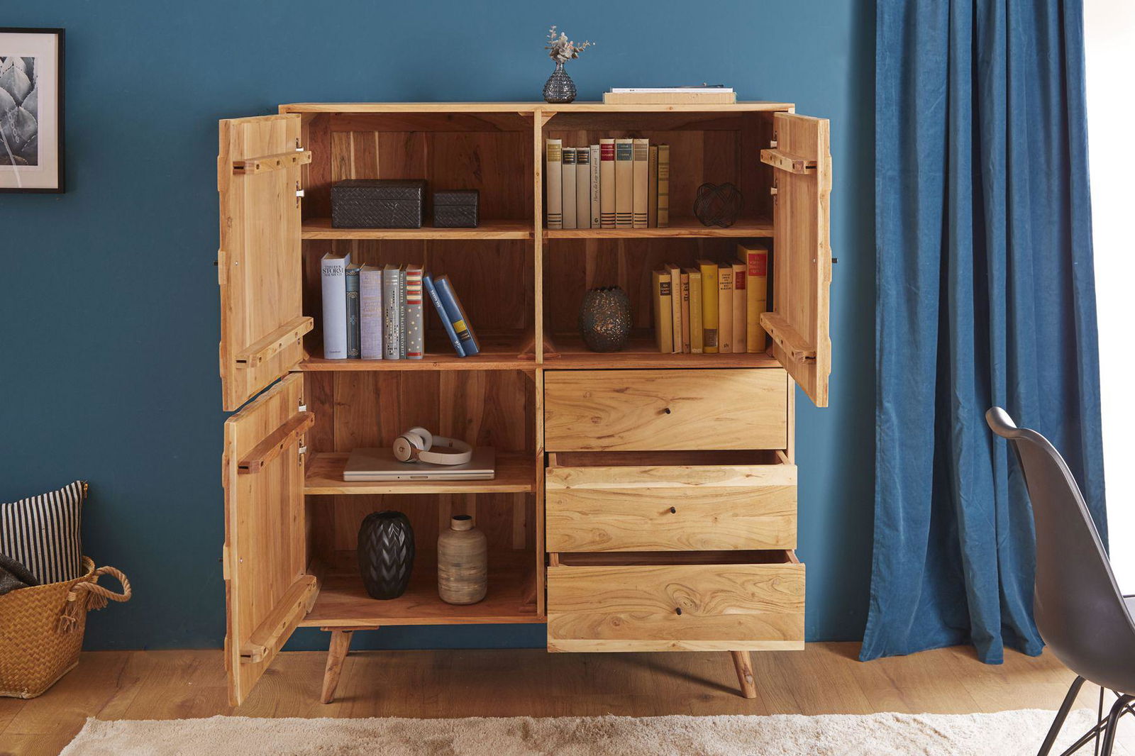 Komoda wysoka Mystic Living 140 cm akacja / 39941  / INVICTA INTERIOR