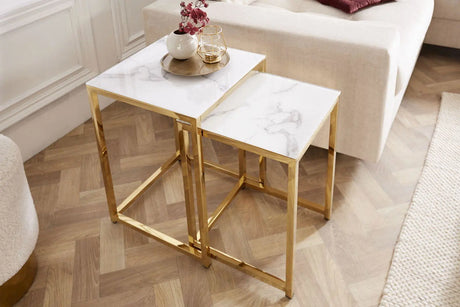 Komplet stolików BOUTIQUE optyka marmuru + złota rama  / 42177  / INVICTA INTERIOR