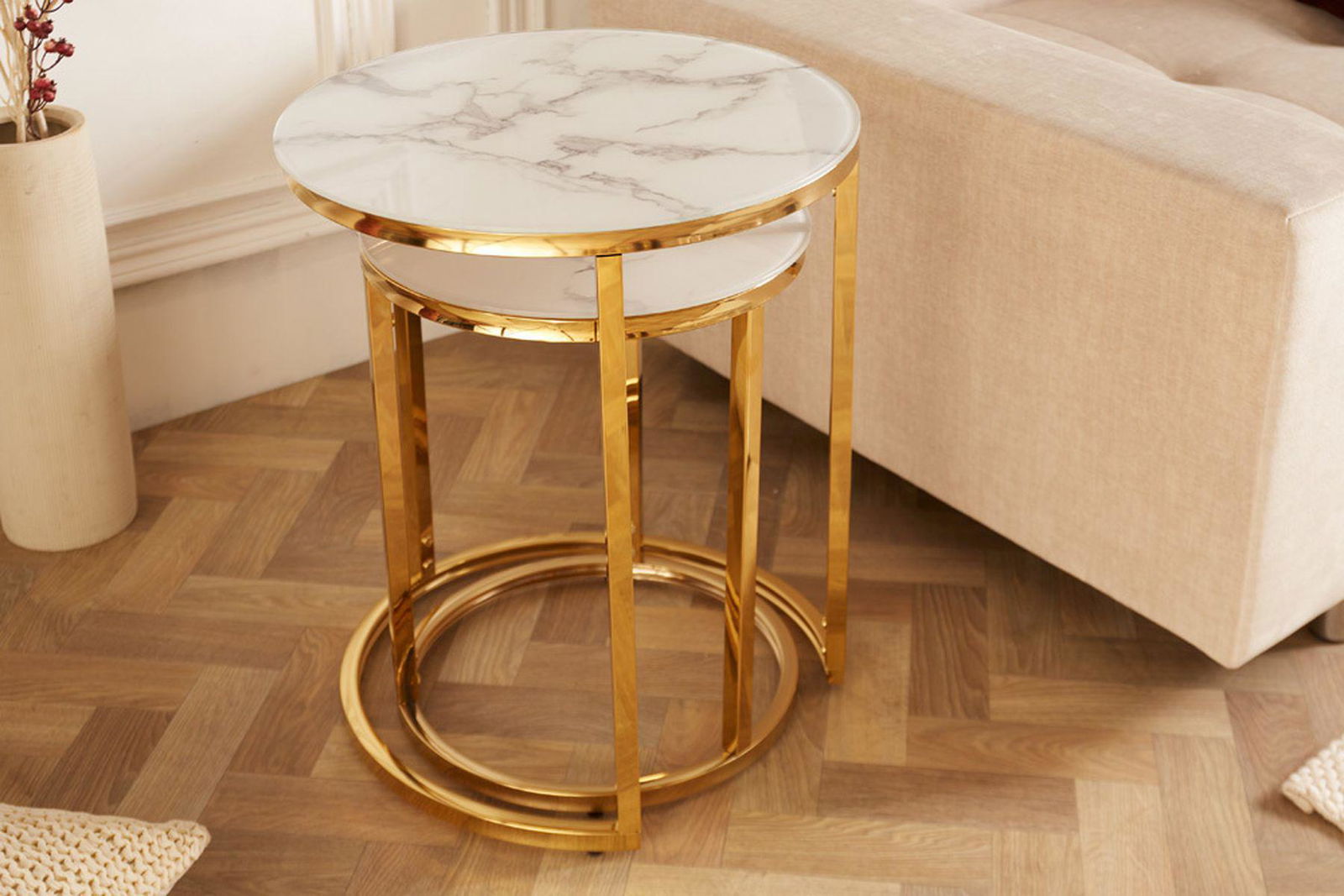 Komplet stolików BOUTIQUE optyka marmuru + złota rama / 42197  / INVICTA INTERIOR